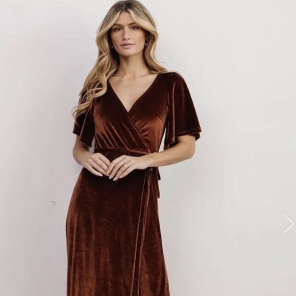 Baltic Born Meghan Velvet Wrap Maxi Dress Bronze Party Evening Large Nwt - Picture 4 of 7